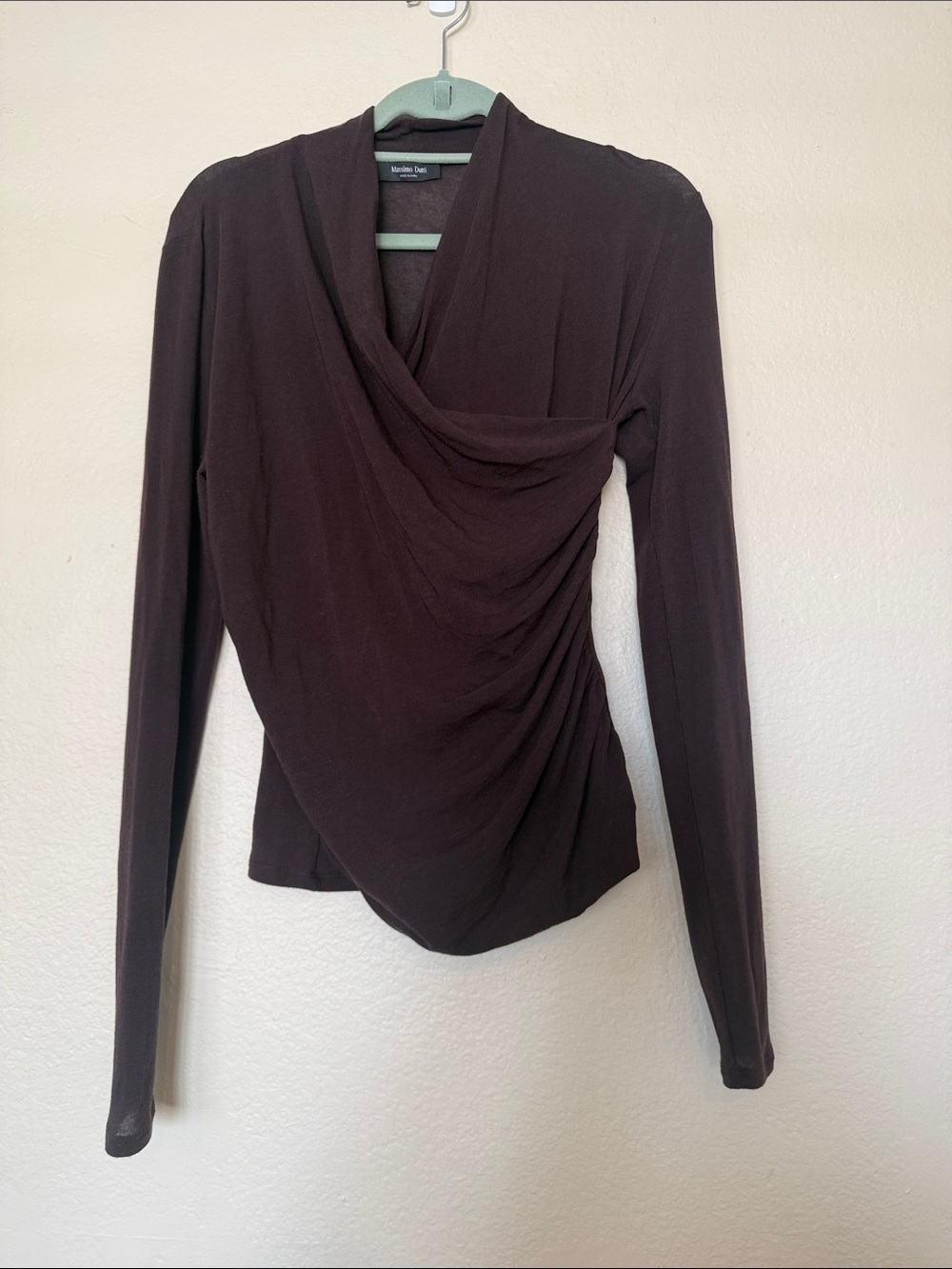 Massimo Dutti Dark Purple Draped Long Sleeve Top Size M